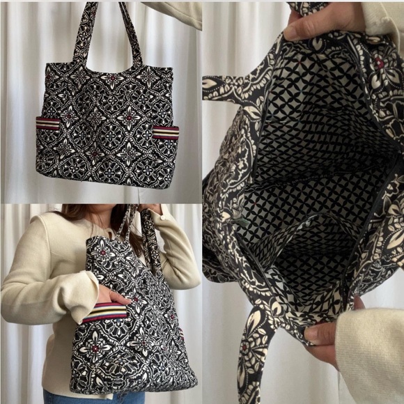 Vera Bradley Barcelona Black and white floral tote bag with pockets. - Picture 9 of 16
